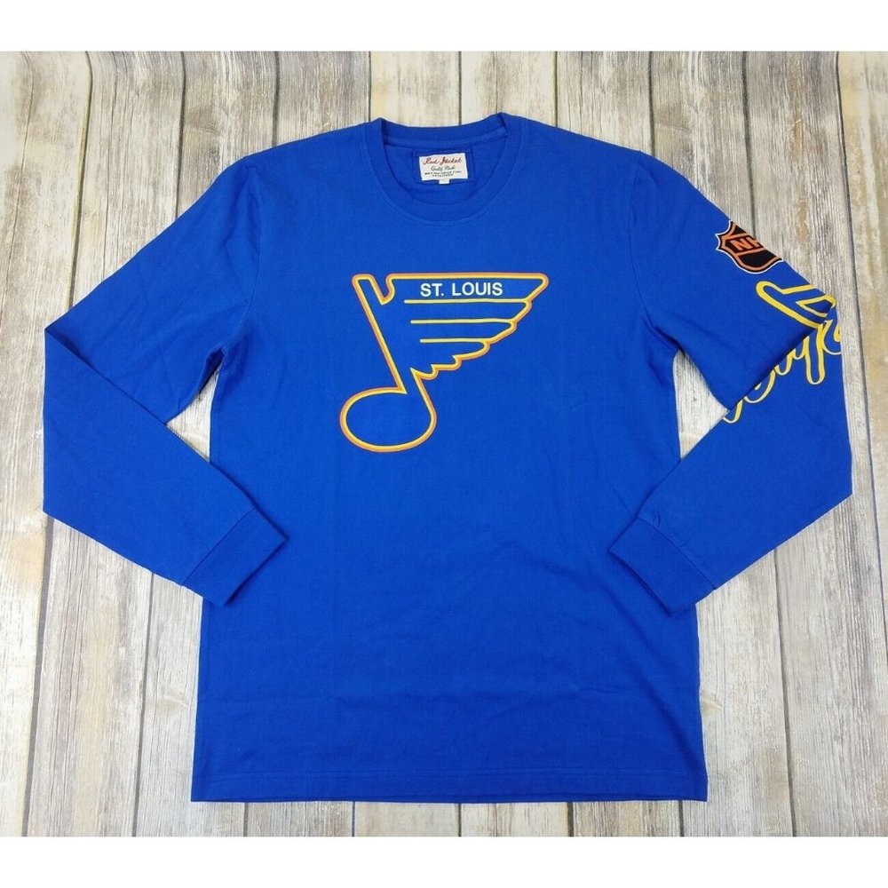 St Louis Blues NHL Long Sleeves T-shirt Mens Size L Blue Red Jacket Graphic Logo